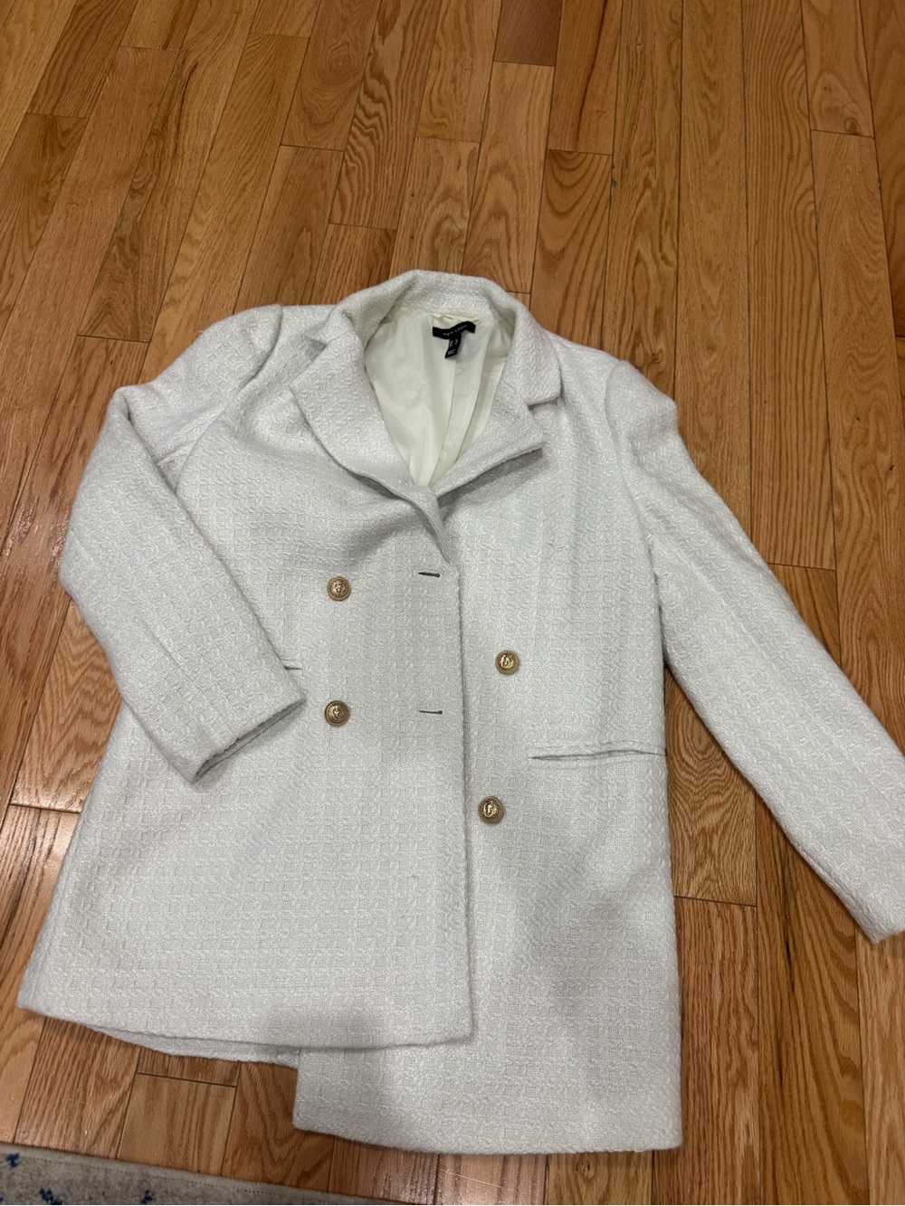 New Look Cream Double-Breasted Textured Blazer